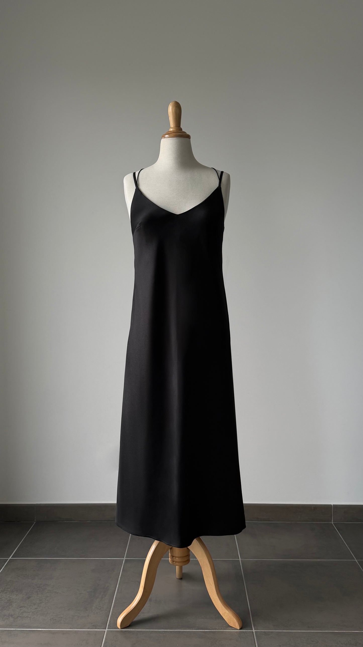 Black satin slip dress