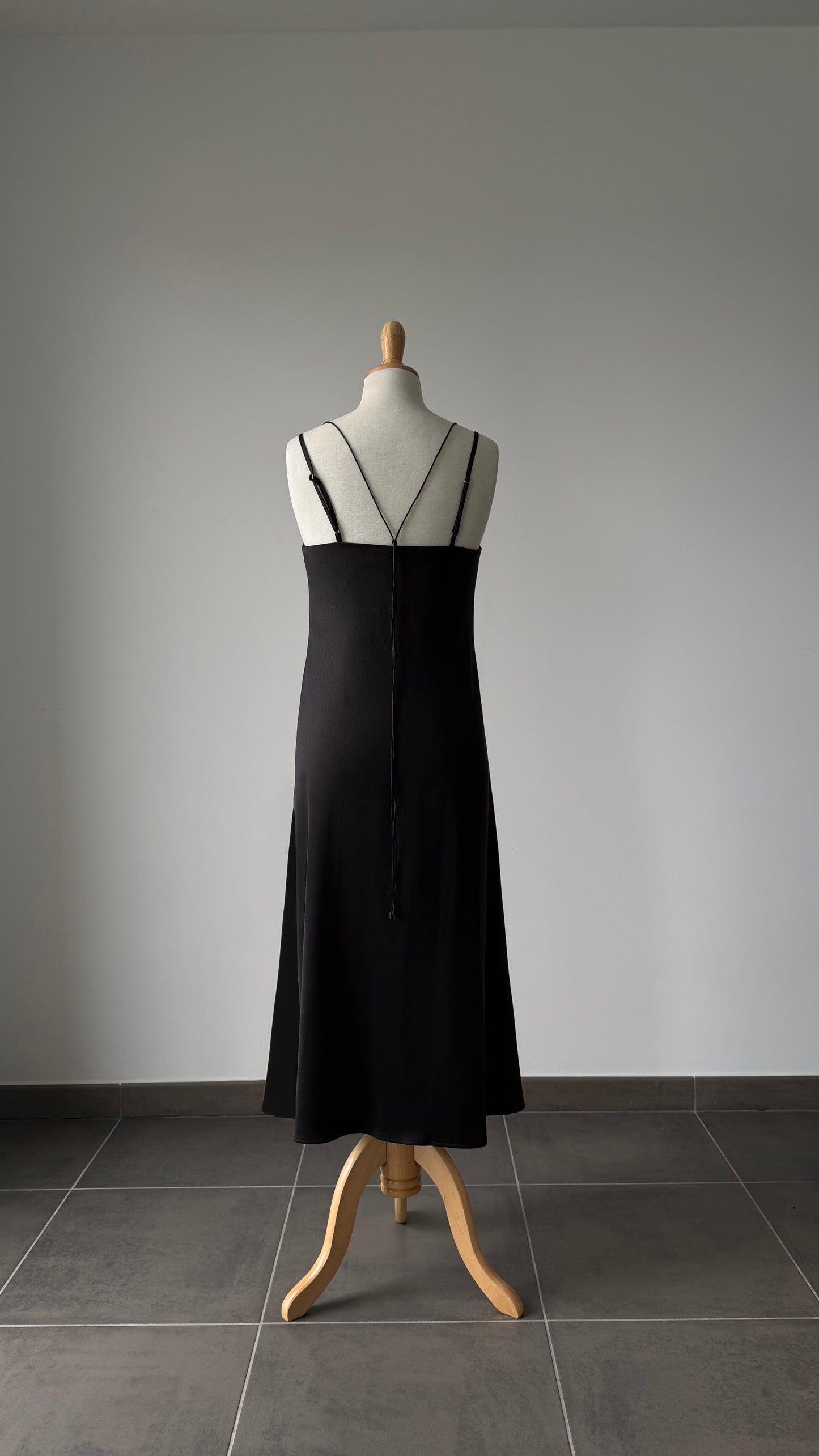 Black satin slip dress