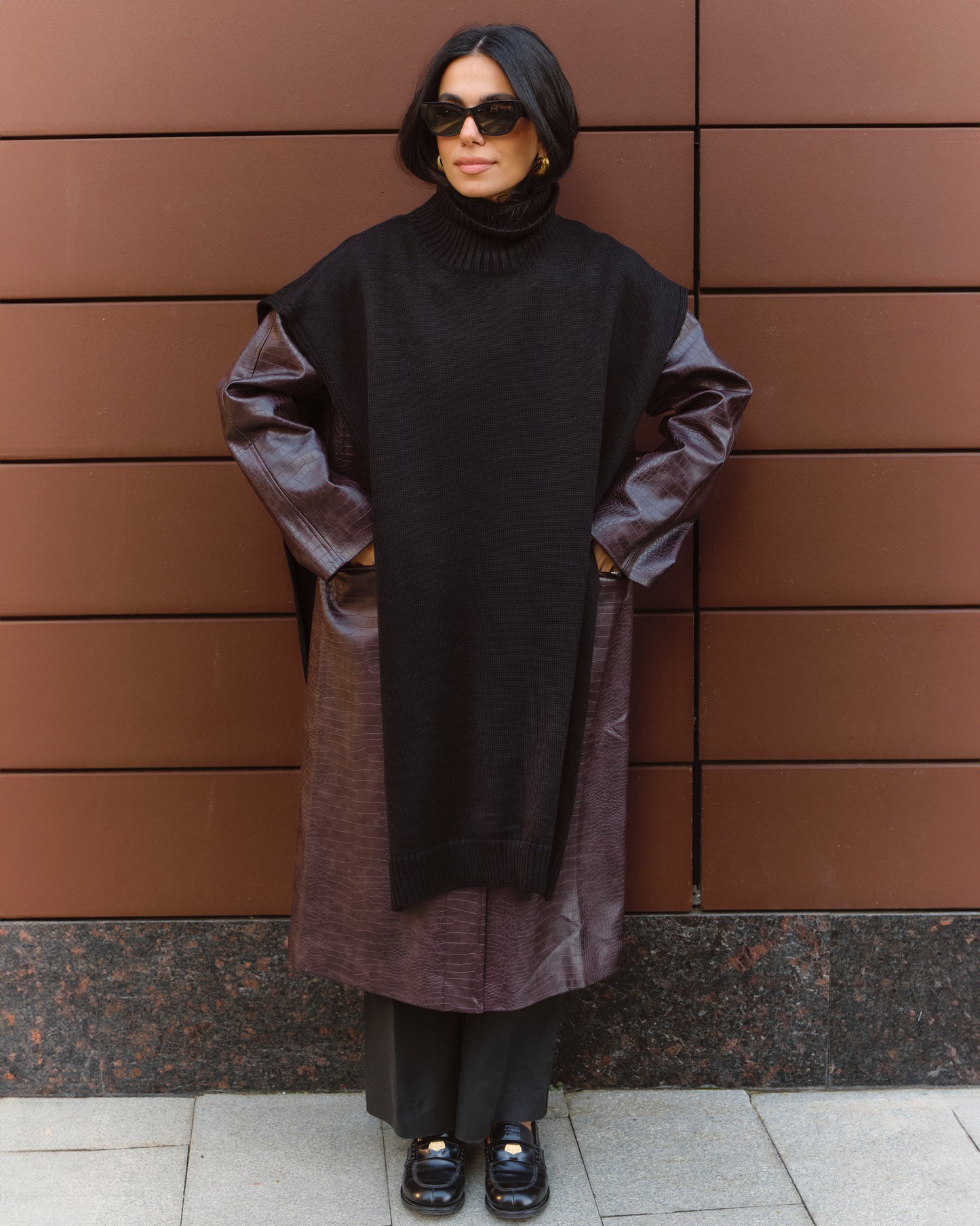 Knitted oversized turtleneck vest