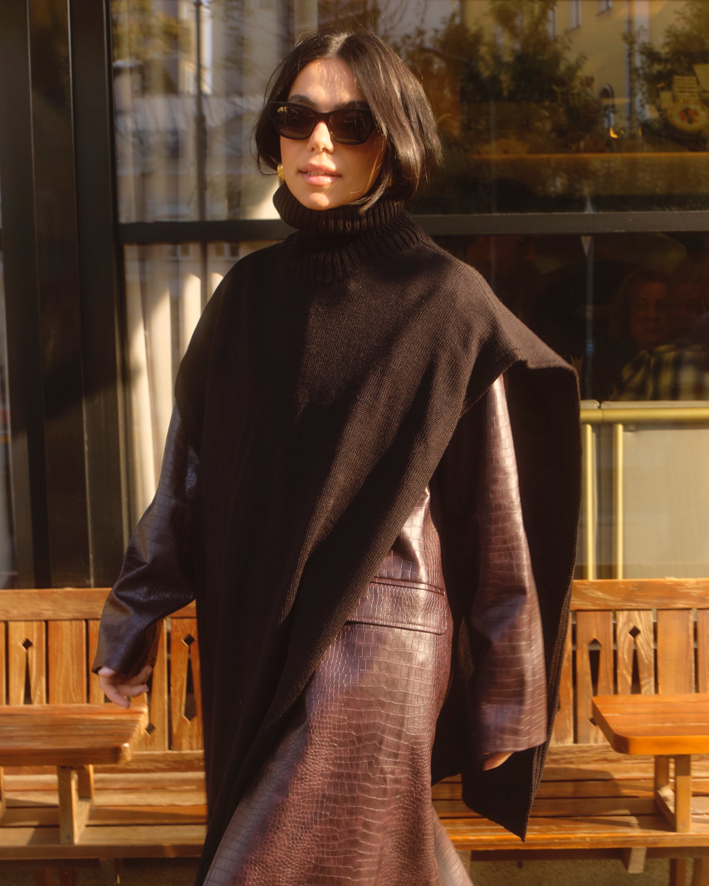 Knitted oversized turtleneck vest